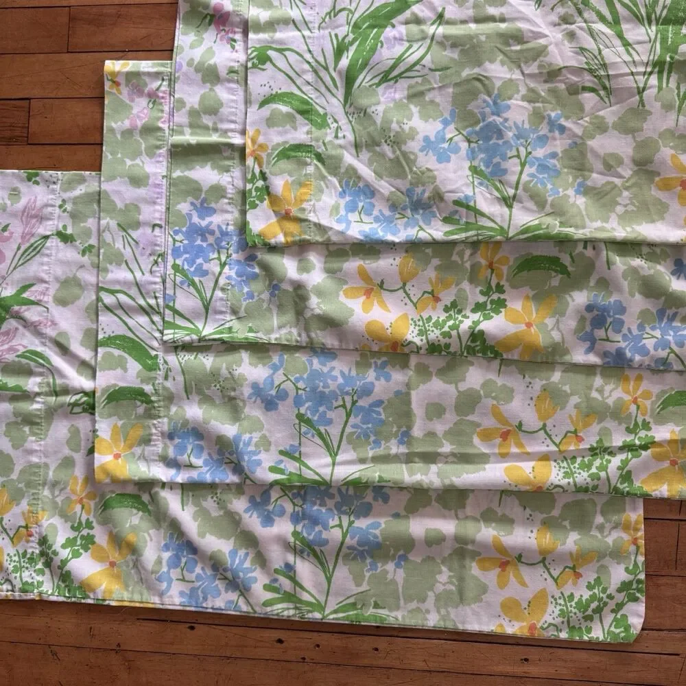 Lady Pepperell Vintage Daisy Poppies Floral Standard Pillow Case Set Of Four